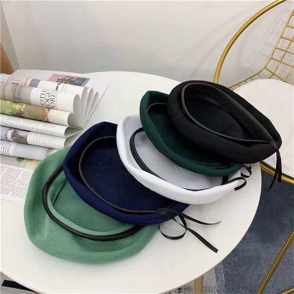 

female summer thin leather breathable beret pumpkin beret painter hat net red fashion solid color pumpkin hat, Blue;gray