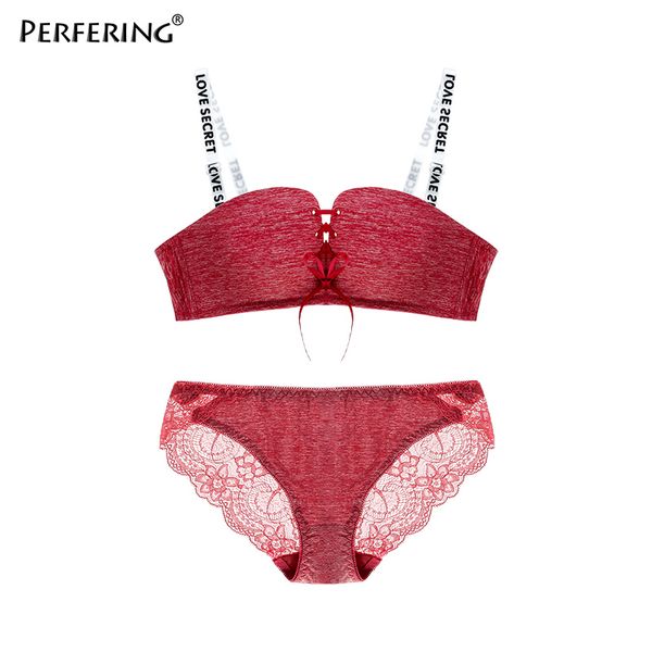 

bras sets perfering fashion bra set deep v-neck push up brassiere underwear -selling vintage letter women pantie, Red;black
