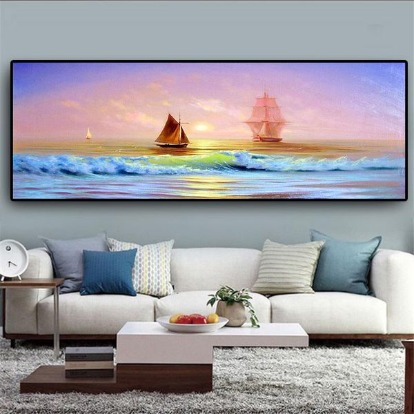

Sunsets Natural Seascape Sailing Sea Landscape Posters Wall Art Pictures Painting Wall Art for Living Room Home Decor (No Frame)