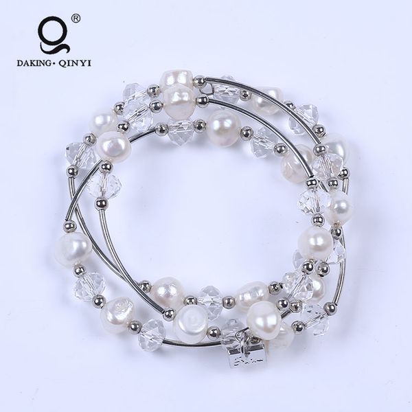 

lady fashion accessories adjustable alloy pearl wire bangle bracelet, Black