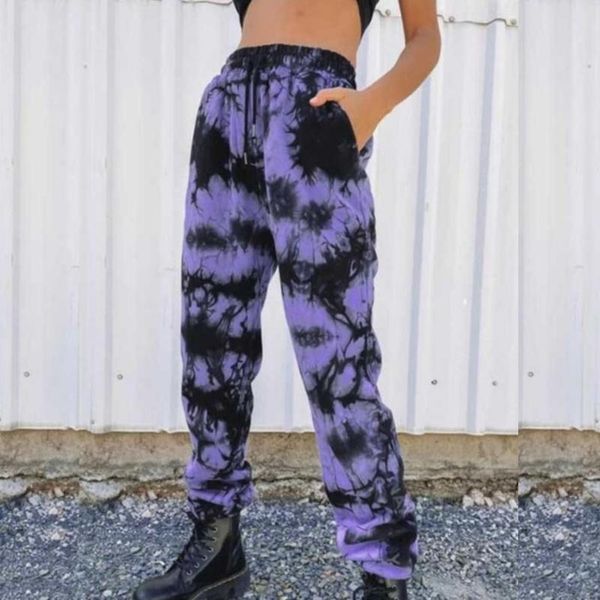 

running pants neon tie dye joggers high waist long baggy 2021 summer autumn women sweatpants loose trousers streetwear clothes, Black;blue
