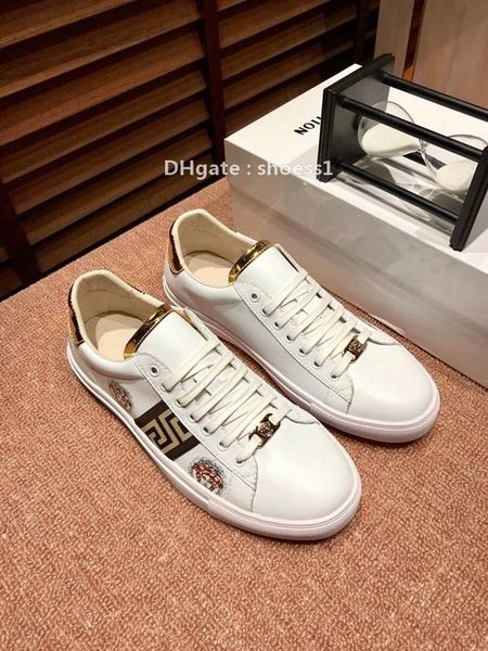 

2021-2020w fashion men 's embroidery printing luxury casual shoes breathable leather classic sneakers low -shoes ,siz, Black