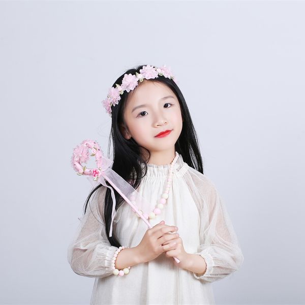 

korean style new children's wreath head yarn princess angel bar girls' jewelry wreath set all-match bar necklace necklace, Slivery;white