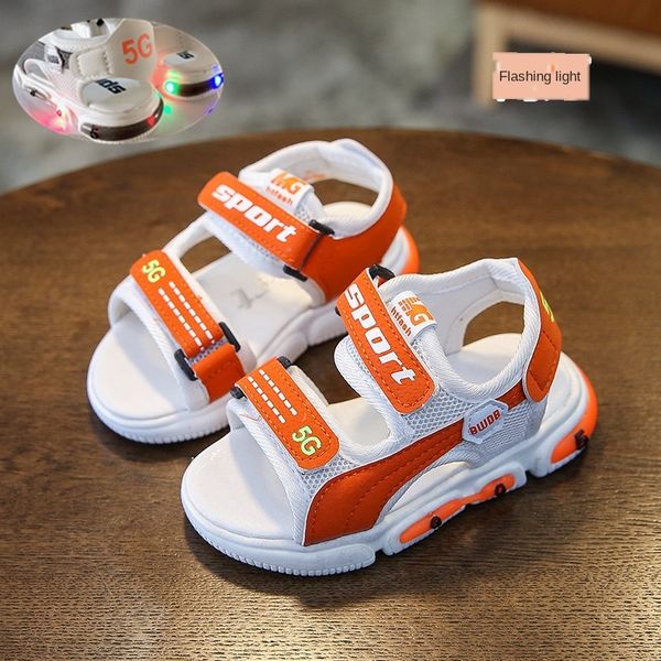 

3260#2020 new children's beach and sandals fashionable luminous boy sandals anti-skid soft bottom, Black;red