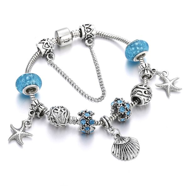 

new light blue cool bracelet for women crystal heart shell bead charm bracelets bangles fashion summer beach wrist chain jewelry, Black