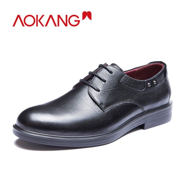 

aokang new arrival men dress shoes genuine leather men shoes brand shoes men brogue 193211002, Black