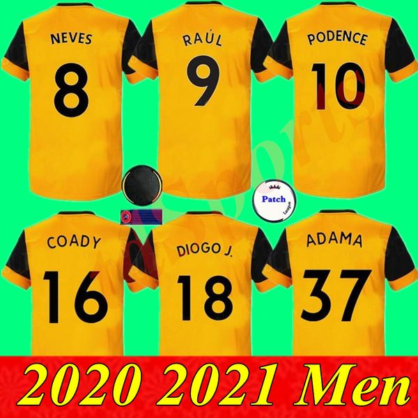 

20 21 волки футбол джерси raul 2020 2021 вулверхэмптон podence диого neves футбол рубашка otto adama футбол рубашка, Black;yellow