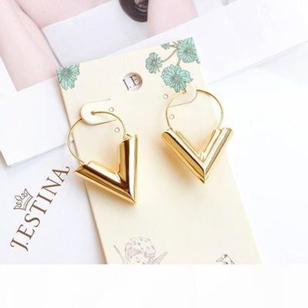 

2018 new fashion trend earrings brincos oorbellen simple metal wind letter v shape stud earrings for women gift, Golden