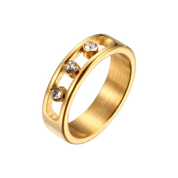 

trendy stainless steel rings for women man cz rhinestones female rose gold color finger ring wedding engagement party jewellery, Golden;silver
