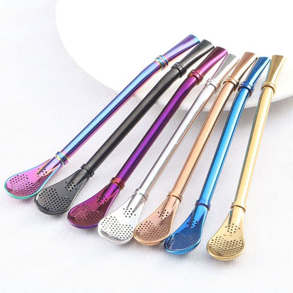 

creative multicolor 304 stainless steel straw creative filter spoon milk tea coffee stirring spoon color straw filter spoon t3801