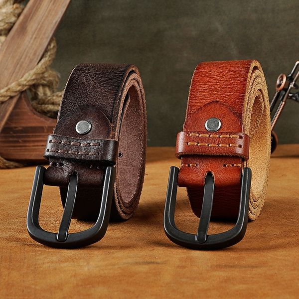 

the first layer of the whole cowhide men's frosted old pin buckle pin belt belt pd1006, Black;brown