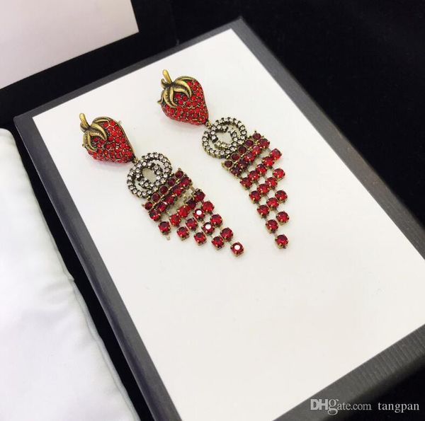 

vintage peach heart strawberry tassel diamond alphabet earrings female net red temperament female long earrings ing, Golden;silver