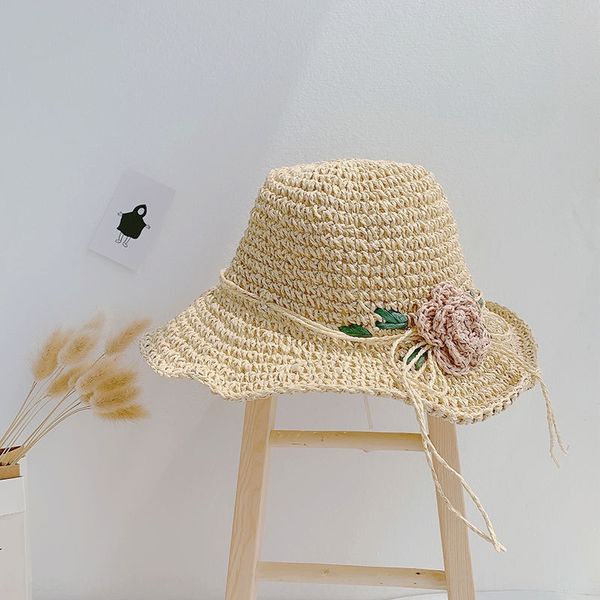 

children's straw handmade beach cute girl's sun hat little girl's straw hat foldable, Blue;gray