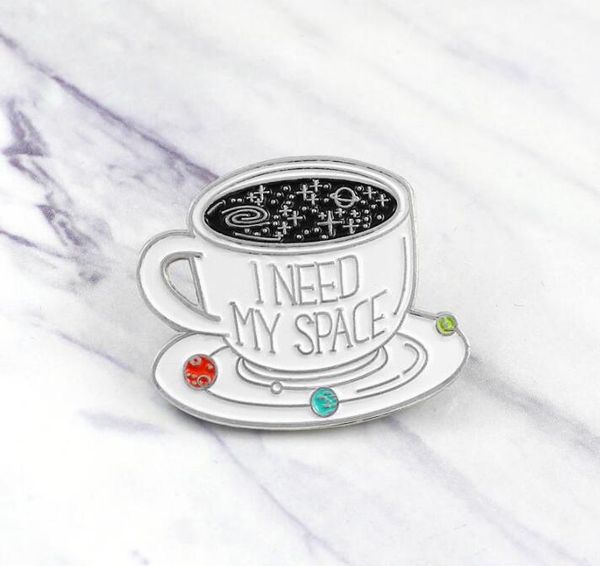 

coffee cup white "i need my space" special cartoon brooch creative letter lapel denim badge pins gd424, Gray