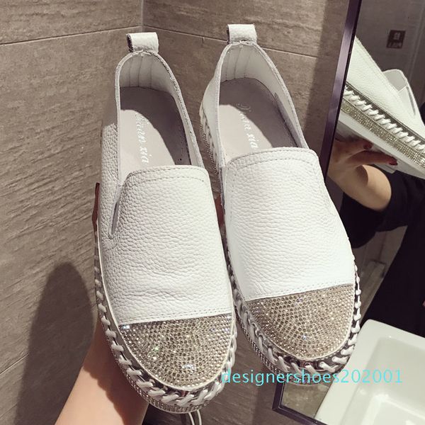 

2019 famous brand european patchwork espadrilles shoes woman genuine leather creepers flats ladies loafers white leather loafers cn07, Black