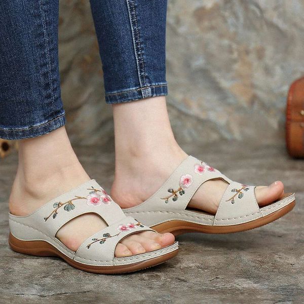 

loozykit summer women slippers flower shoes wedges platform flip flops beach mules ladies slides party sandals zapatos de mujer, Black