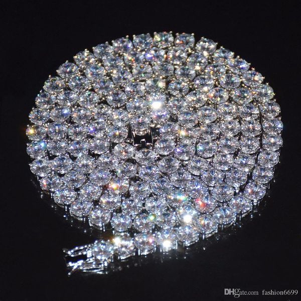 

diamond tennis chain necklace hip hop jewelry 4mm iced out zircon 1 row gold silver copper material men cz necklace link 24inch, Black