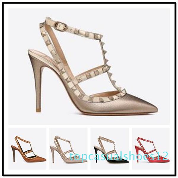 

designer pointed toe studs high heels patent leather rivets sandals womens studded strappy dress shoes valentine 10cm high heel shoes s04, Black