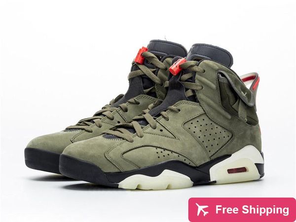 

new authentic 2020 travis scott 6 cactus jack medium olive glow in the dark army green suede 3m basketball shoes mens trainers sneakers
