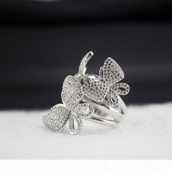 

925 sterling silver rings for women designer jewelry luxury diamond butterfly rings wedding engagement jewelry, Golden;silver