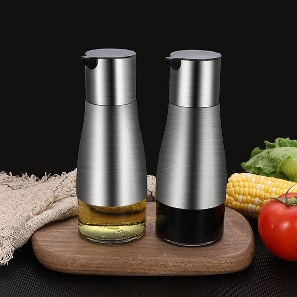 

stainless steel glass olive oil dispenser, vinegar and soy sauce bottle controllable no drip design 11oz/320ml jk2005kd