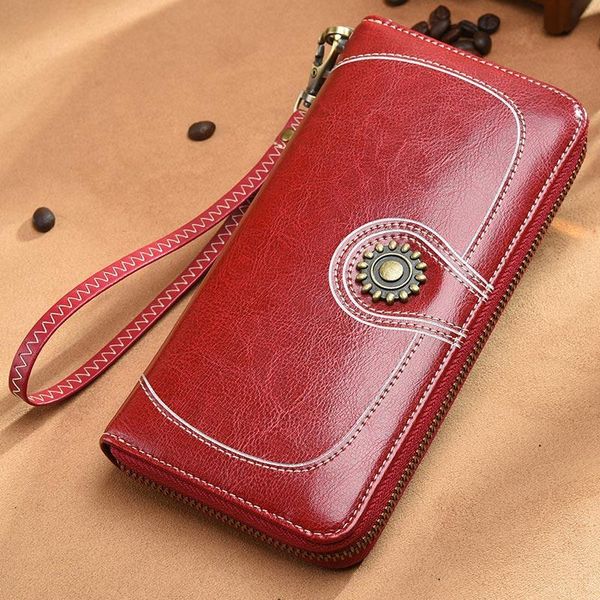 

short leather long wallet ladies new fashion high-grade leather coin purse student multi-function multi-card wine red wallet gift 373