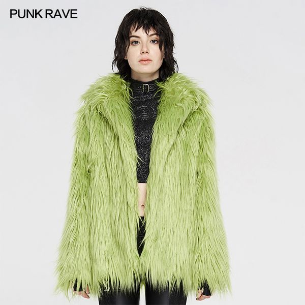 

punk rave women's simple punk imitation fur coat gorgeous fashion loose winter keeps warm fur outerwear fluorescent green&black