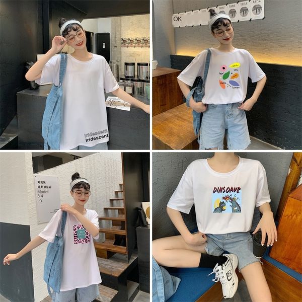 

9yznt cotton short-sleeved women's summer 2020 new t-shirt t-shirt korean style women's clothing fat mm plus size maternity clothi, White