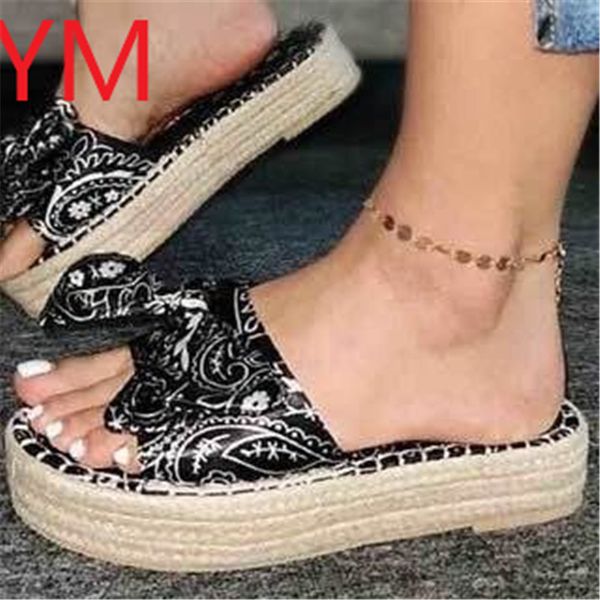 

sandals leopard bow slip-on flat shoes sliippers butterfly-knot women designers wedge heel ladies beach party, Black