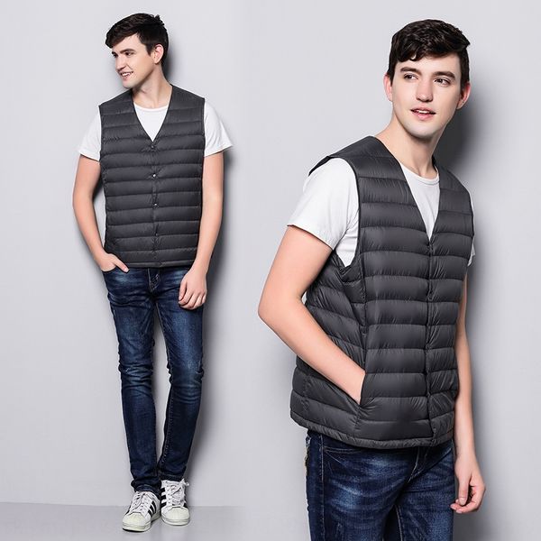 

light men's v-neck liner vest large size warm vest casual coat 90 velvet warm jacketdown jacket down jacket, Black;white