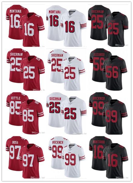 

san francisco49er men women youth jersey joe 16 montana deforest 99 buckner kwon 56 alexander richard 25 sherman football jerseys, Black;red