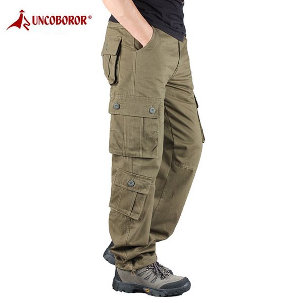 

pants men overalls casual cotton 8 pockets cargo pants streetwear joggers army straight slacks long tactical trousers, Black