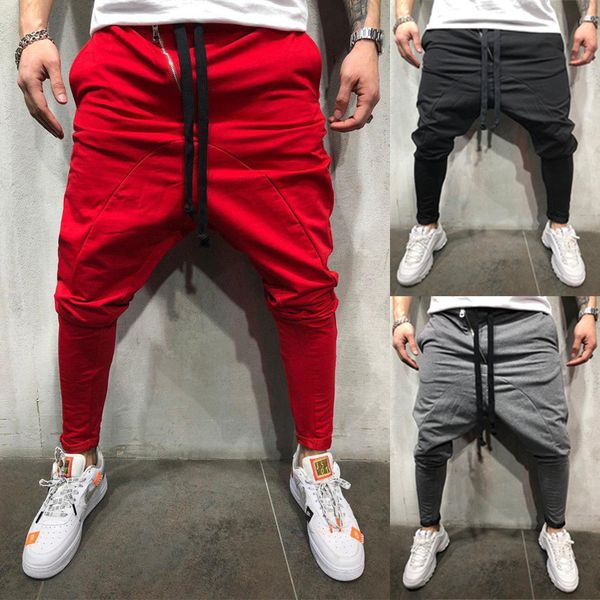 

хип-хоп streetwear мужской шаровары 2020 сплошной цвет большой размер косой zipper эластичный пояс ноги брюки мужские брюки бегуны, Black