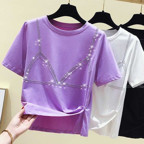 

short sleeve cotton t-shirt women chic summer cropped irregular chic tshirts tees girls crop gt2098, White
