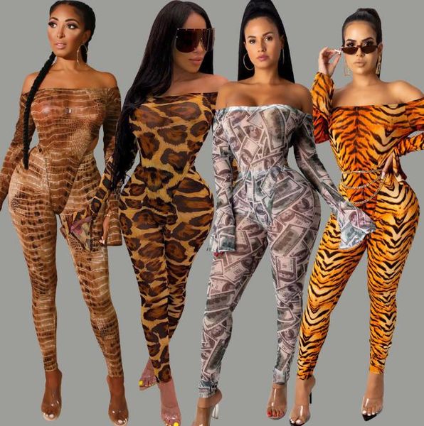 

leopard women 2 piece sets slash neck flare sleeve skinny two piece pants new women designer clothing, White