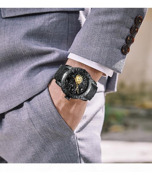 

business man watch high-grade waterproof mechanical watch quartz analogue watch dragon pattern v191116, Slivery;brown