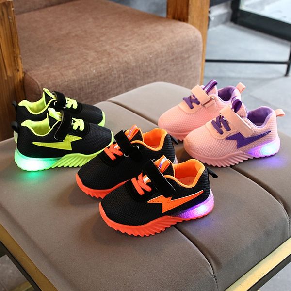 

autumn 2020 net new baby led light breathable sports 1-6 years sneakers children's shoes old soft bottom children's running shoes, Black