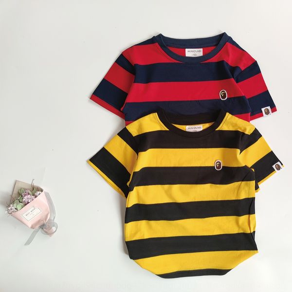 

okw6z 2020 new children's round collar boys' and girls' children's and girls' striped coat t-shirt t-shirt loose ca, Blue