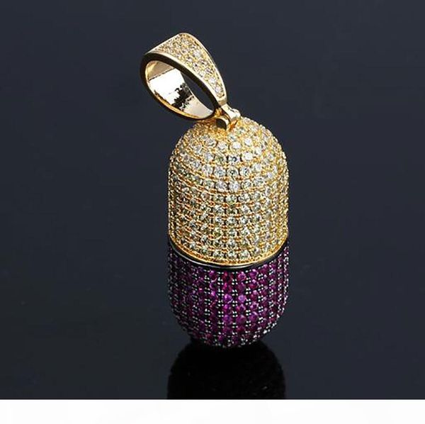 

d hip hop медь iced out cz bling таблетки капсулы кулон ожерелья специальные прохладный новый дизайн моды кубический циркон медицина ювелирн, Silver