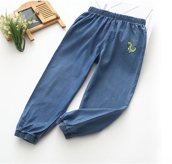 

and embroidered wear 2020 new children's embroidered cartoon jeans children's washed tencel jeans, Blue