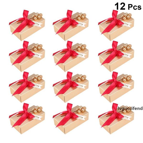 

12pcs ivory board candy boxes treat paper boxes wedding favors chocolates gift holder packaging gift case with bowknot