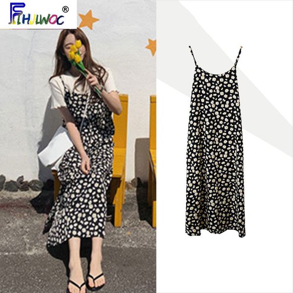 

floral print flower holiday date beautiful long dresses summer sleeveless a line fresh cute sweet korean chic dress, Black;gray