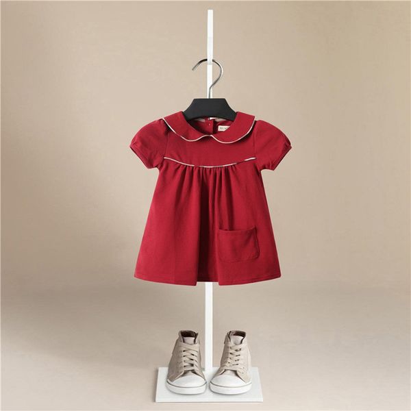 

new baby girl dress summer girls dresses style infantile short sleeve dress baby girl clothes lapel cotton red princess dress t200716, Red;yellow