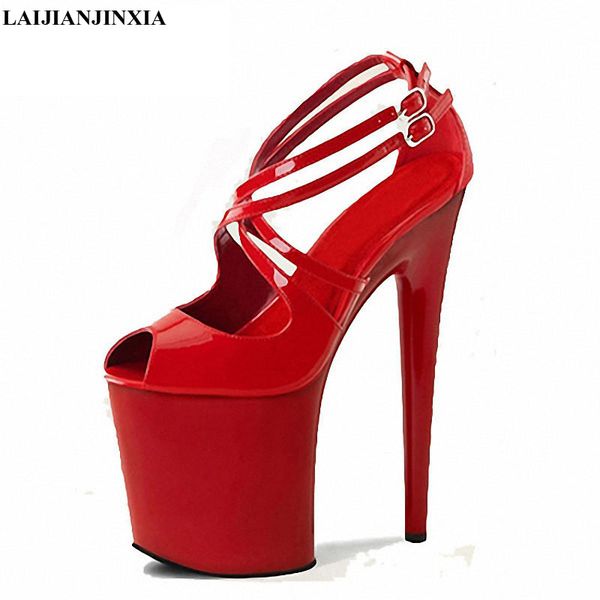 

laijianjinxia new red wedding shoes women motorcycle high heel shoes fashionable dress 23cm high heels pole dancing sandals, Black
