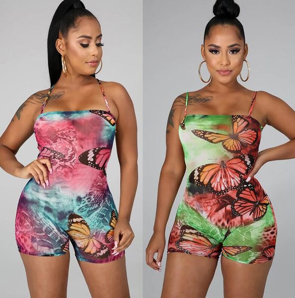 

butterffly women bodysuit jumpsuits rompers girls one piece pants back cross halter shorts skinny onesies night club party clothing cz72802, White