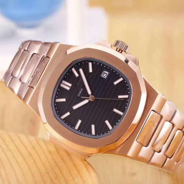 

luxury watch automatic mechanical movement mens watches rose gold stainless steel nautilus business wristwatches, Slivery;brown