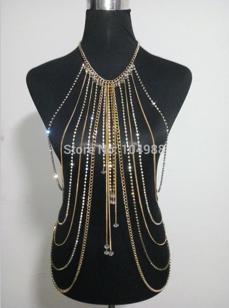

new arrival b748 women gold colour chains gold rhinestone body chains layers beads rhinestone body chains jewelry 2 colors t200507, Slivery;golden