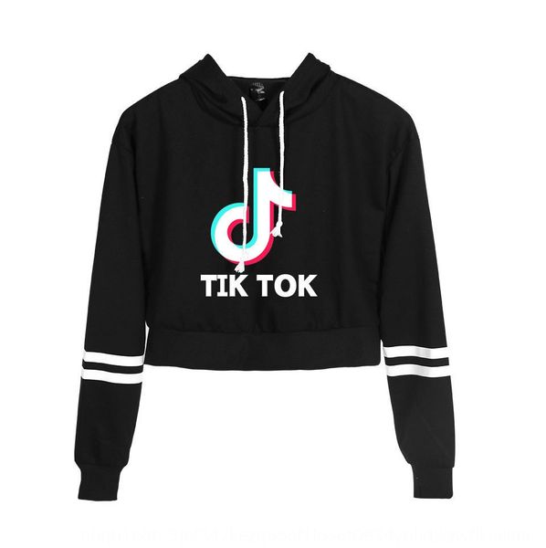 

2019 new casual tik tok character tik tok peripheral printed navel-exposed hoodie hoodie parallel bars parallel bars, Black