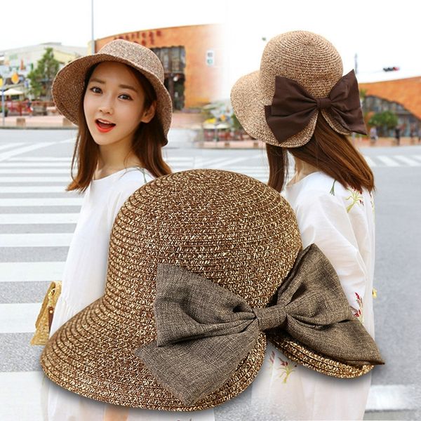 

korean elegant bow split parent-child straw butterfly straw women's sun hat summer sun hat, Blue;gray