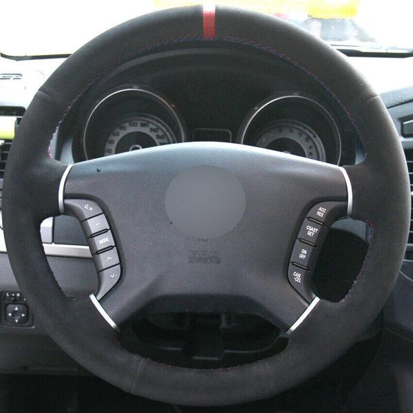 

black suede hand-stitched car steering wheel cover for mitsubishi pajero galant